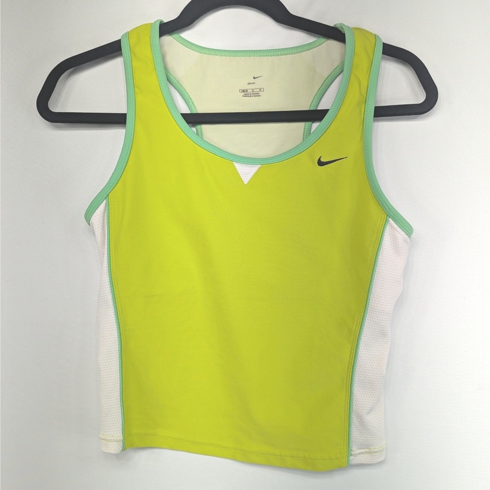 Nike Dri-FIT Racerback Tank Top Lime Green White Mesh Womens Medium Athletic